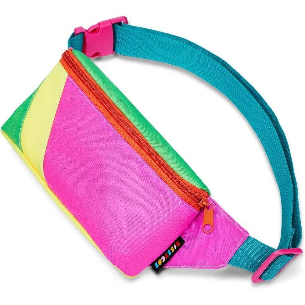 80s Retro Neon Fanny Pack Lightweight Waist Bag with 2 Pockets for Men Women